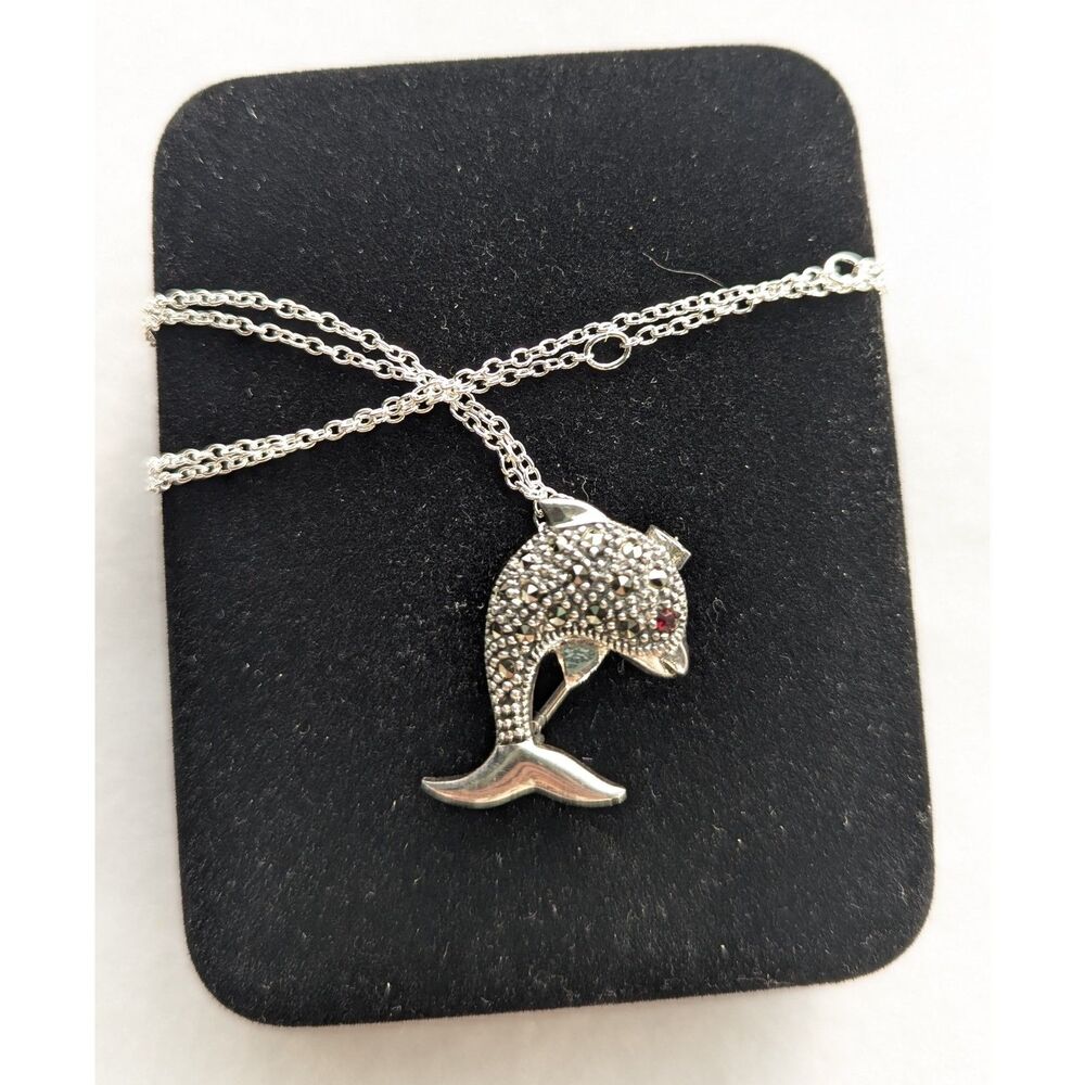 Sterling Marcasite Dolphin Pin Pendent